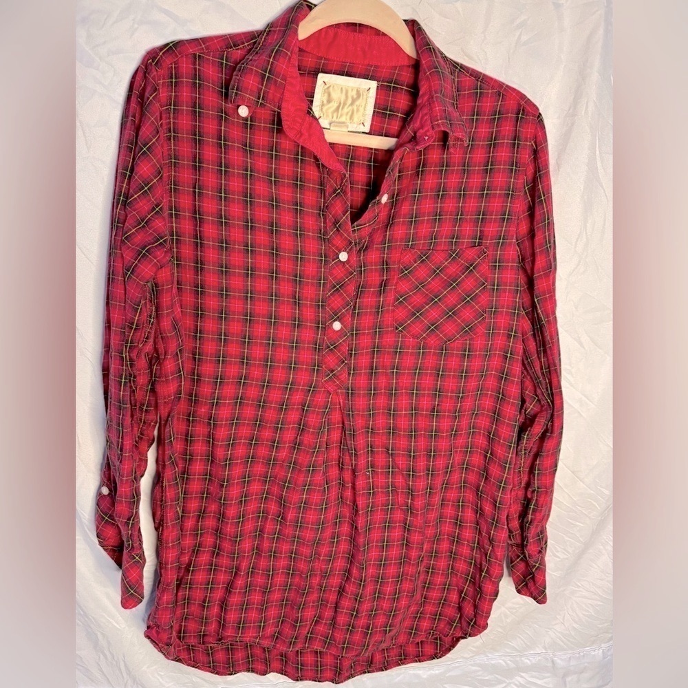 Victoria's Secret Tartan Plaid Flannel Silk Long Sleeve Button Up Shirt SZ Small